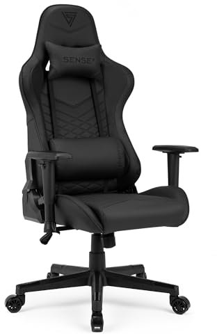 SENSE7 Gaming Spellcaster Bürostuhl Zocker Gamer Ergonomischer Stuhl Armlehne Einteiliger Stahlrahmen Einstellbarer Neigungswinkel Schwarz, 43-52 x 69,5 x 57 5907783039720