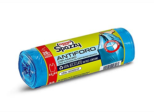 Domopak Spazzy Sacchi Nettezza Antiforo con Manici - Casalingo 28 lt - Blu - 1 confezione da 20 pezzi