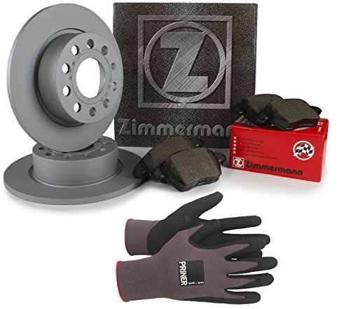 Inspektionspaket Zimmermann Bremsen Set inkl. Bremsscheiben Ø 253 mm und Bremsbeläge für hinten, 100% passend für Ihr Fahrzeug, inkl. Priner Montagehandschuhe, AN149