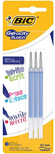 BIC Ecriture Gel-ocity Illusion Gelschreiber, radierbar, mittlere Spitze (0,7 mm), Blau, 3 Stück