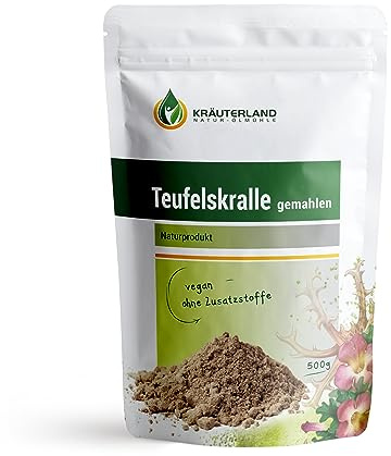 Kräuterland Teufelskralle Pulver 500g afrikanische Harpagophytum procumbens | Hochwertig & hochdosiert mit 2,7% Harpagoside, pflanzlich/vegane Kapselhülle, für älteren & sportlich aktiven Menschen