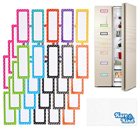 Kare & Kind 40 Stück magnetische Trockenlösch-Etiketten - Glatte Oberfläche, wiederverwendbare und beschreibbare Namensschilder - Klebeetiketten für Kühlschränke und WhiteBoards - Verwendung zu Hause