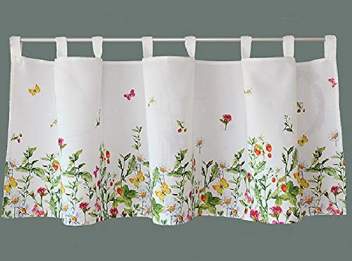 Raebel OHG Scheibengardine Bistrogardine Küchengardine Gardine Panneaux Bunte Schmetterlinge und Blumen auf weissem Untergrund (30 x 120 cm)