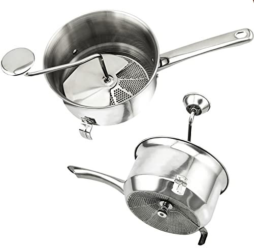 Magefesa Doux - Pasapurés de 18cm de Diámetro, Acero Inoxidable 18/10, Disco Rallador Fijo, Varilla Recogedora, 2 Patas de Apoyo, Limpieza Fácil