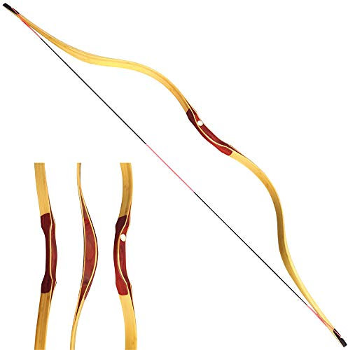 Traditioneller Langbogen Handgefertigt Recurvebogen Jagd Bogen 15-50lbs Bogenschießen Reiterbogen Sportbogen Erwachsene Holzbogen zum Jagen und Schießen (Typ 3, 15lbs)