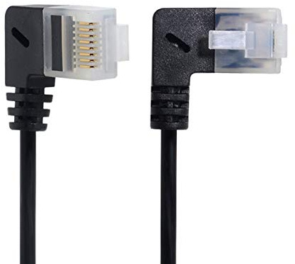 Cablecc Ultra Slim Cat6 Ethernet Kabel RJ45 links auf rechts abgewinkelt 25 cm UTP Netzwerkkabel Patchkabel 90 Grad Cat6a LAN für Laptop Router TV Box