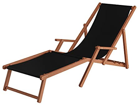 Liegestuhl XXL extra schwere Ausführung Sonnenliege Holz Deckchair Massivholz Gartenmöbel V-10-500, Stofffarbe:schwarz