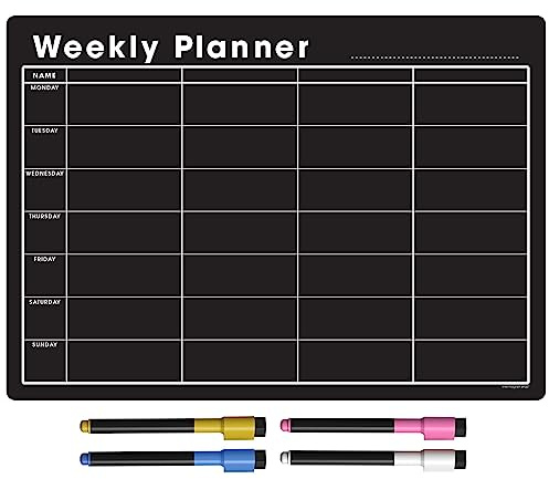 TMS, The Magnet Shop Magnetisk veckoplanerare och organiserare i A3/A4-format, helt anpassningsbar whiteboard för planering av uppgifter och måltider, perfekt för familj och företag, med 4