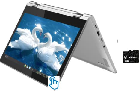 Lenovo Chromebook 11,6 2 en 1, écran tactile HD IPS Intel Celeron N4000, 4 Go de RAM, 32 Go eMMC + carte SD Goldoxis 128 Go, webcam Bluetooth USB-C, chrome OS, gris