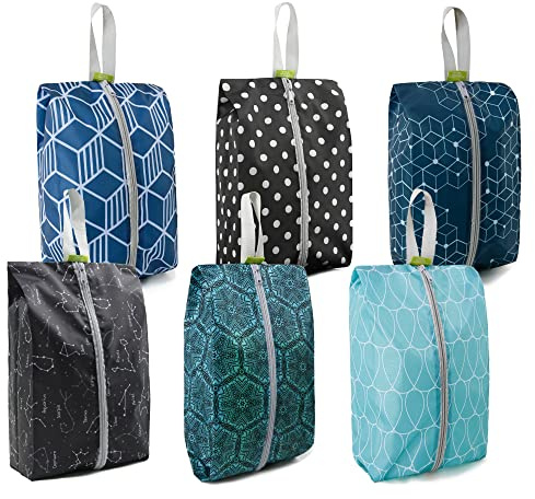 BeeGreen Reise-Schuhtaschen, wasserabweisend, Schuhaufbewahrung, Organizer mit Reißverschluss, tragbare Schuhtasche mit Griff für Damen und Herren, Grün, Blau, Hellblau, 6 Stück