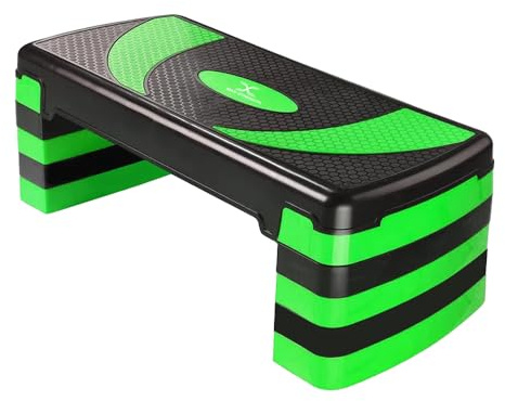 Aerobic Exercise Stepper with 5 Adjustable Step Levels (10/15/20/25/30CM), Cardio, Weights, Yoga, Exercise Workout Step Board, Anti-Slip for Home/Gym/Office, Routines, Fitness, Traing (Green)