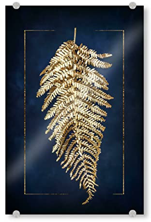 artboxONE Acrylglasbild 60x40 cm Floral Goldener Farn Bild hinter Acrylglas - Bild golden botanik Dekoration