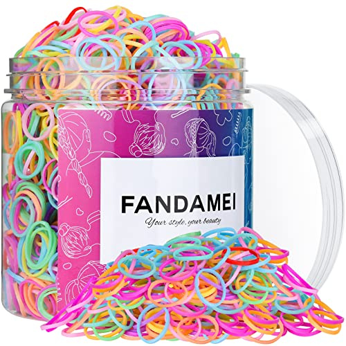 FANDAMEI 2000 Stück Haargummi, Mini Haargummis Mädchen Dünne Haargummis Gummi Haarbänder Boxed für Frauen Mädchen Haarstyling Flechten Bunt