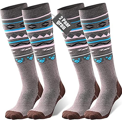 FAYHIJUN Calcetines de esquí para hombre, mujer, niños, 2 pares de calcetines deportivos de Merino Performance, para niñas, niños, esquí, snowboard, transpirables, gris, XL