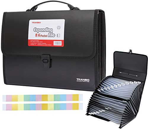 25 Pockets Letter Size/A4 Accordion File Organizer with Handle, TRANBO Expanding File Folder, Expandable Document Paper Organizer for Travel School Office - 1 Pack