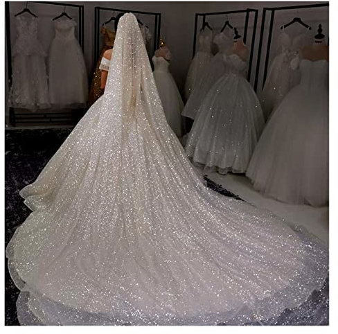 HYPAW Kathedrale Brautschleier mit Kamm Glitzer Hochzeit Zubehör Haarschmuck für die Braut (Weiß, 300cm)