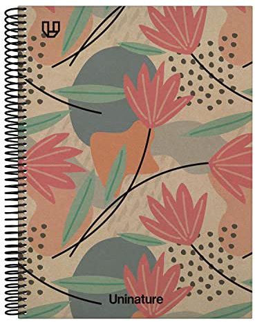 Unipapel | Notizbuch A4, 100% recycelt, A4, Kraftpapier, 80 Blatt, kariert 4 x 4, 90 g, Blumen, FSC recycelt, 100% recycelt, Hardcover, Uninature Design