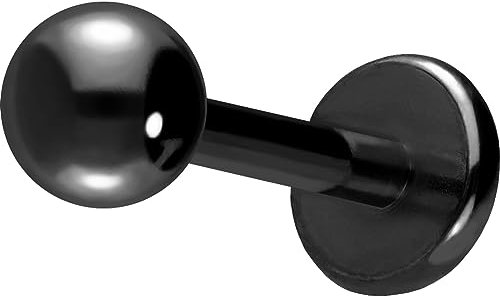 PIERCINGLINE Titan Labret mit Push Fit KUGEL Piercing Ohr Helix Tragus Conch Schwarz 1,2x6x2,5 mm