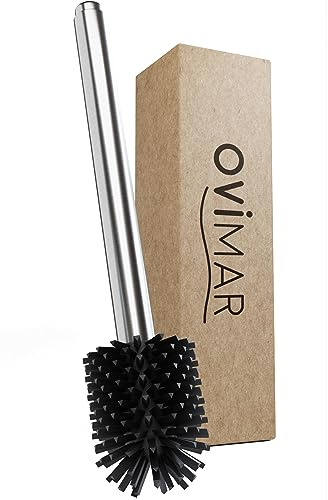 ovimar Toilettenbürste ARO Silber | Silikon Klobürste | mit Tank für Reinigungsmittel | mechanische Pumpe per Druckknopf | Edelstahl | WC Bürstenkopf aus Silikon | WC Bürste