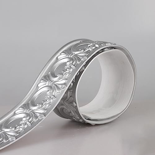 Guest Ruyunlai Bordüre selbstklebend 5-Silber 8 x 300 cm zum Aufkleben für Wohnzimmer Küche Badezimmer Tapetenrahmen Abnehmbare Wasserdicht Bodenleiste Verdicken PVC Dekorative Bordüre
