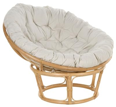 Beliani Gartensessel Rattan natürlich rund 110 cm drehbar mit Auflage beige Boho