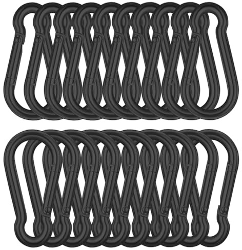 EVADOW 20PCS 80MM Heavy Duty Spring Snap Hook, M8 5/16 Galvanized Steel Snap Hook Carabiner Quick Link Carabiner Clip, 226KG Holding Capacity Quick Link Keychain for Swing Hammock Gym Outdoor-Black