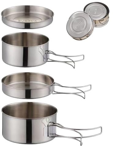Padelle da campeggio per cucinare, kit di pentole da campeggio, antiaderenti, portatili, in acciaio inox, per cucinare falò, escursioni,