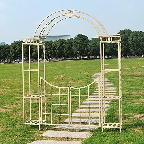 Garden Arch Trellis Garden Arbour Or Trellis Heavy Duty Plant Climbing Archway, Metal Garden Arch with Gate, Powder-Coated Steel Trellis, for Outdoor Lawn Backyard, H225 x W188.8 x 34cm (Size : Light