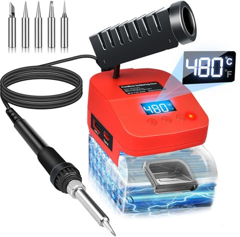 Kabelloser Lötkolben für Milwaukee M18 18V Akku,Schnelles Aufheizen, Elektrische Digitale LCD-Lötstation mit USB- und Typ-C-Ladeanschlüssen,Tragbares Verstellbares Lötkolben-Set für Gerätereparatur