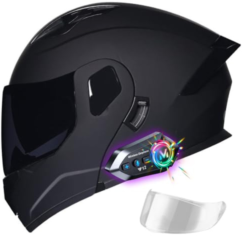 Casque Moto Modulable Bluetooth, Homologué ECE, Casque de Moto Modulable, Intégré avec Double Pare-Soleil Haute Définition Casques, pour Hommes et Femmes Adultes, M~XXL