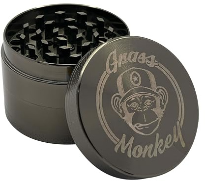 Grass Monkey® Basic Metall Grinder – 4 pezzi, Ø 5,5 cm, Grigio – Robusta macinatrice per erbe con filtro per polline e cucchiaio – Compatta e durevole