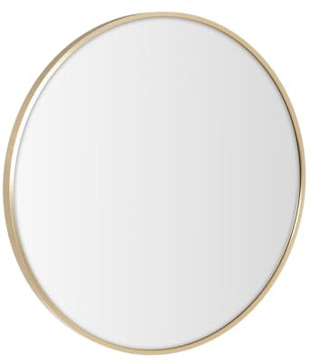 LOLAhome Espejo de Pared Redondo con Borde de Aluminio Dorado de Estilo Moderno y Sencillo Adecuado para Decoración, Recibidor, Baño, Dormitorio, Tocador y Vestidor
