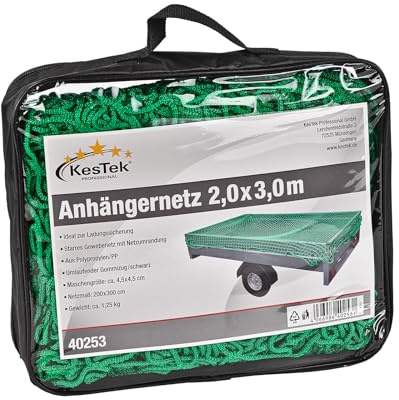 Kestek Anhängernetz 2x3m, grün - Gepäcknetz, Abdecknetz zur Ladungssicherung, robust, rutschfest, ideal für sicheren Transport von Gütern und Lasten