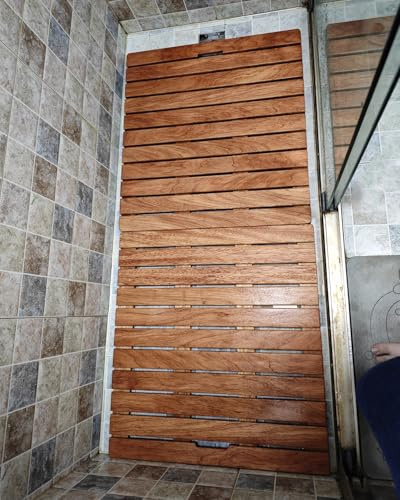 Blazea Badematte Holz Extra Große Badematte Aus Holz für Innendusche, rutschfeste Badezimmer-Bodenmatte, Luxus-Badewanne mit Fußpedal aus Holz für Spa/Sauna/Pool/Außendusche(70x100cm(27 1/2x39 3/8))