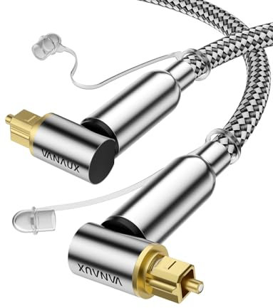 VANAUX Cavo audio ottico a 90 gradi, 3 m, cavo Toslink in fibra ottica da 90 gradi a 90 gradi (connettori placcati oro 24 K, giacca intrecciata), ideale per spazi ristretti, home theater, soundbar,