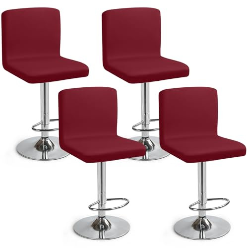 Eozakavod Barhocker-Schonbezüge, 4er Set Stylische Stuhlhussen Stretch-Stuhlbezug Einfache Reinigung Barhockerbezüge Universal Esszimmerstuhlbezüge für Bar & Esszimmer (Weinrot, 4er Set)