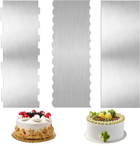 Fleymu 3 Stück Tortenspachtel aus Edelstahl,Tortenschaber DIY Kuchenschaber Kuchen Glatter und Schaber, tortenglätter - 2 in 1 Seitenschaber Kuchen Dekorieren Kamm, für Zuckerguss Mousse, Kuchen Deko