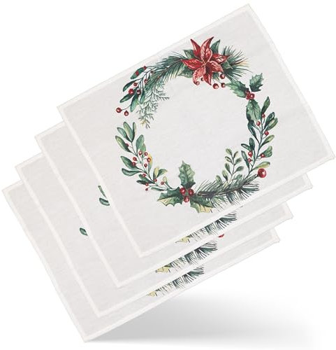 NOAH VERDE Tischsets 4er Set Weihnachten 35x45cm Baumwolle, Teller Untersetzer, Tisch Untersetzer-Set, Platzdeckchen Stoff Tischsets Platzsets, Tischunterlage Esstisch, Tischset, Weihnachtsdeko Tisch