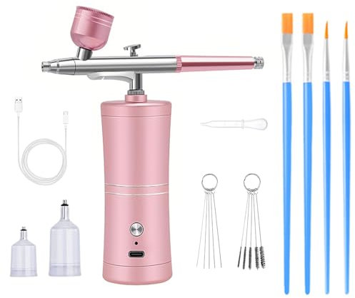 Portable Airbrush with Compressor, Rechargeable Cordless Air Brush Spray Gun, Handheld Airbrush Gun for Painting, Cake Decor, Makeup, Nail Art