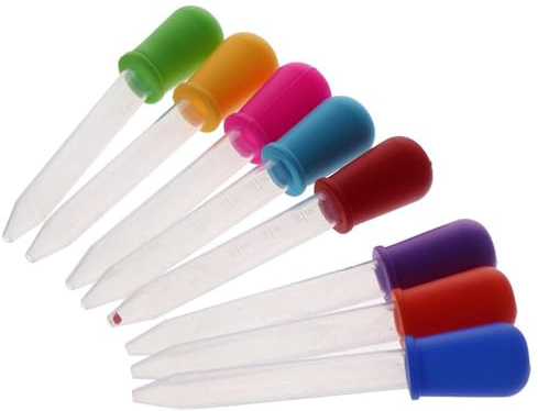 8 cuentagotas de silicona para líquidos, de plástico transparente, pipetas con punta de bombilla de 5 ml, para moldes de caramelos, moldes de gomitas y manualidades (8 colores)