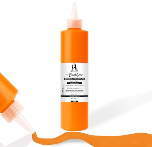 Stofffarbe 500ml. Waschfeste Textilfarbe. T-Shirt Farbe für helle Stoffe. Waschmaschinenfest, Waschbeständig. Textilmalfarbe, Stoffmalfarbe (Orange)