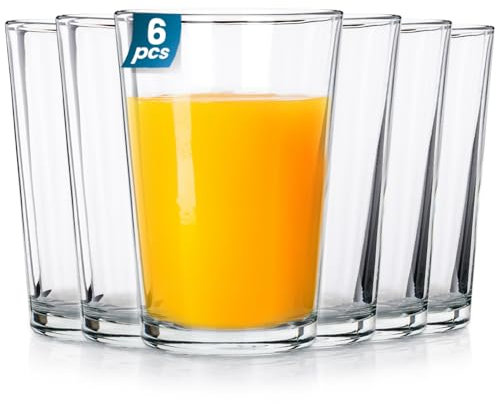 Vilde Juego de vasos de agua, vasos de zumo universales, alta resistencia a los golpes, vasos de zumo, vasos largos, vasos de cristal, 200 ml, 6 piezas