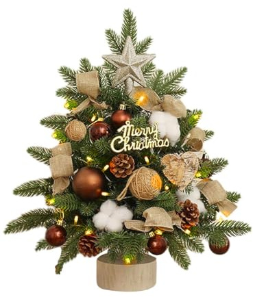 FOUDAY 45cm Mini Christmas Tree with Light, Tabletop Christmas Tree Artificial Xmas Trees for Christmas Holiday Party Home Decor (Coffee)