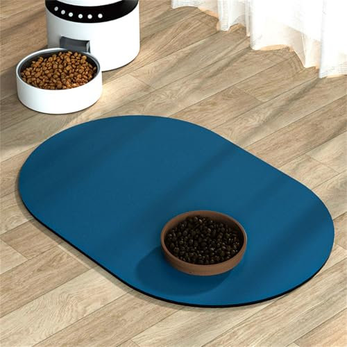 Hearda Futtermatte Hund Saugfähig, Oval Katzen Futternapf Unterlage Napfunterlage Hund Schnelltrocknend Futternapf Matte rutschfest Haustier Futtermatte Unterlage Katzennapf (40x60cm,Marineblau)