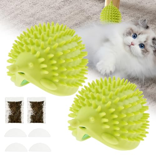 2 Pcs Katzenminze Balls Spielzeug für Katzen 8,5 * 11,5 cm Ultra Spaß Weich Sicher Katzenminze Ball Wand Multifunktional Katzenbürste Spielzeug zum Massagen Kitzeln Fell Entfernen