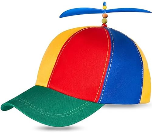 DILUSILK Propeller Hat Adults Funny Helicopter Summer Helicopter Hat | Colorful Patchwork Rainbow Propeller Cap, Fancy Dress Party