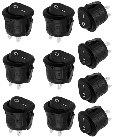 KCD1 Lot de 10 mini interrupteurs à bascule ronds SPST 2 broches avec fils pré-câblés AC 6 A/250 V 10 A/125 V Noir