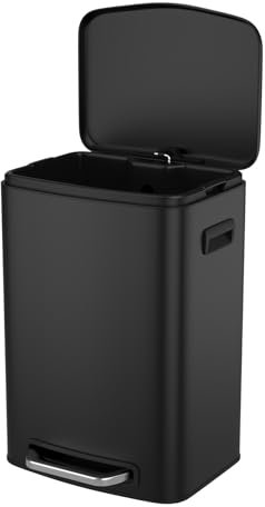 Poubelle de Cuisine rectangulaire en Acier Inoxydable, 13 gallons, 50 litres, à pédale, Fermeture Douce, avec 30 Sacs Poubelle, Noire