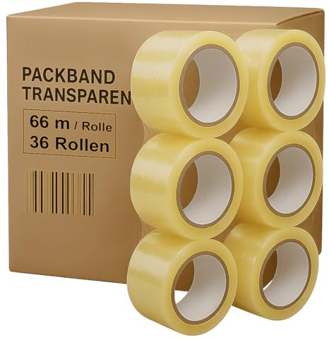 ARLI 36x Paketband 48mm x 66m transparent & LEISE abrollend Klebeband für Kartons & Versand Packband Low Noise PP-Folie mit Acryl-Kleber (36 Stück/Rollen)