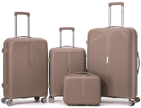 R.Leone Valigia da 1 pezzo Fino a Set 4 Trolley grande, medio, bagaglio a mano 55x40x20 Ryanair e beauty case Lucchetto TSA Polipropilene 8 Ruote Ultra Strong 6060 (Oro, Set 4 Pezzi XS S M L)